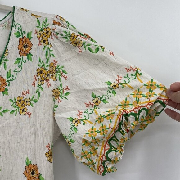 Fig & Flower Size Large Floral Print Linen Blend Short Sleeve Midi Dress Prairie - Picture 7 of 16